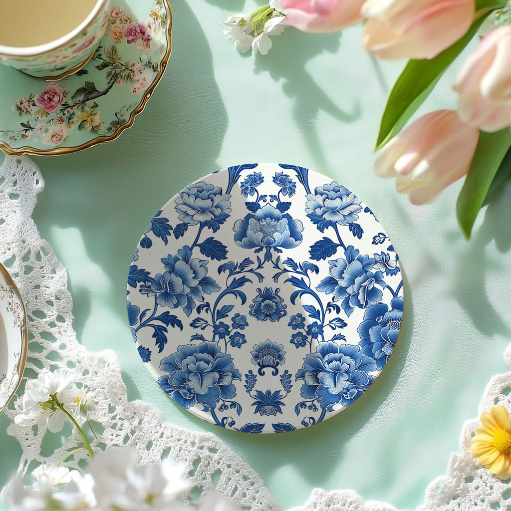 Blue & White Chinoiserie Ceramic Coasters – Classic Porcelain-Inspired Designs