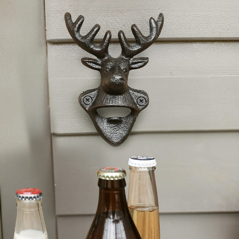 Wall-Mounted Cast Iron Deer Head Bottle Opener