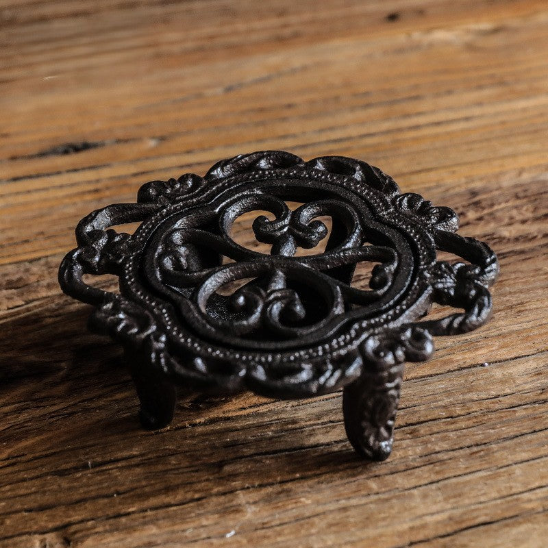 Vintage Cast Iron Teapot Warmer with Cutout Design