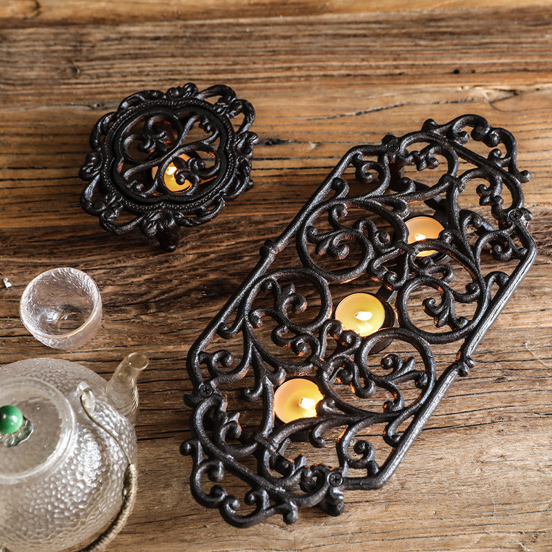 Vintage Cast Iron Teapot Warmer with Cutout Design