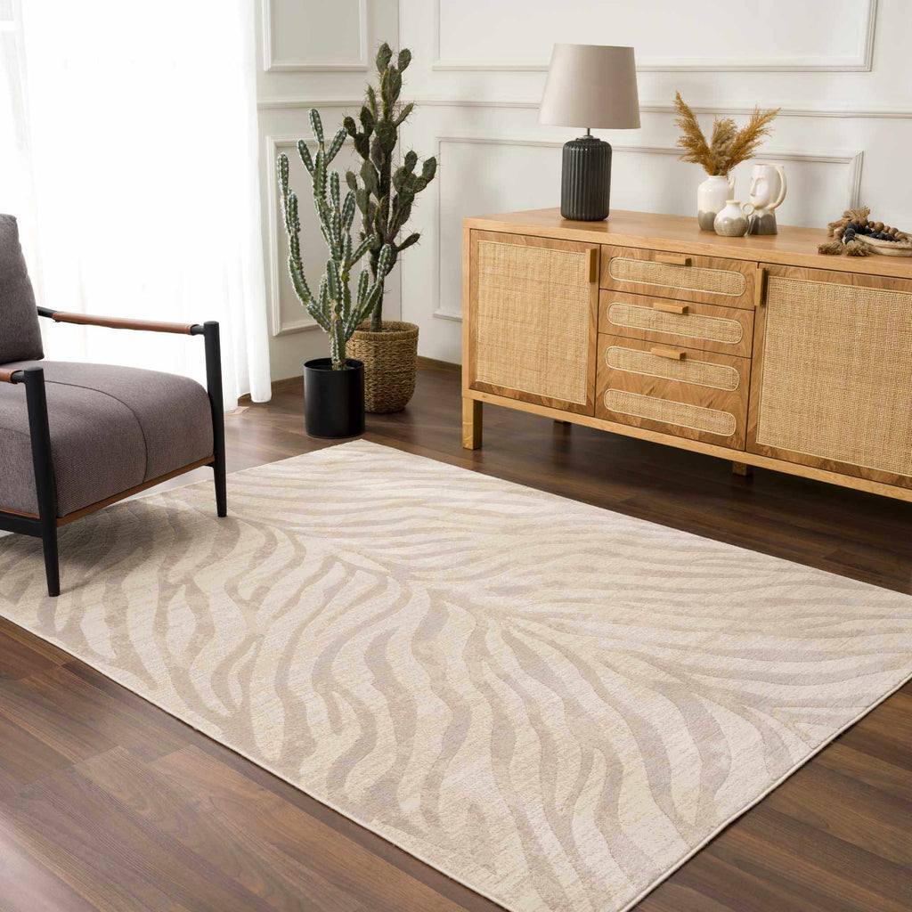Beige Manteca Zebra Print Area Rug – Stylish Animal Print Living Room Carpet