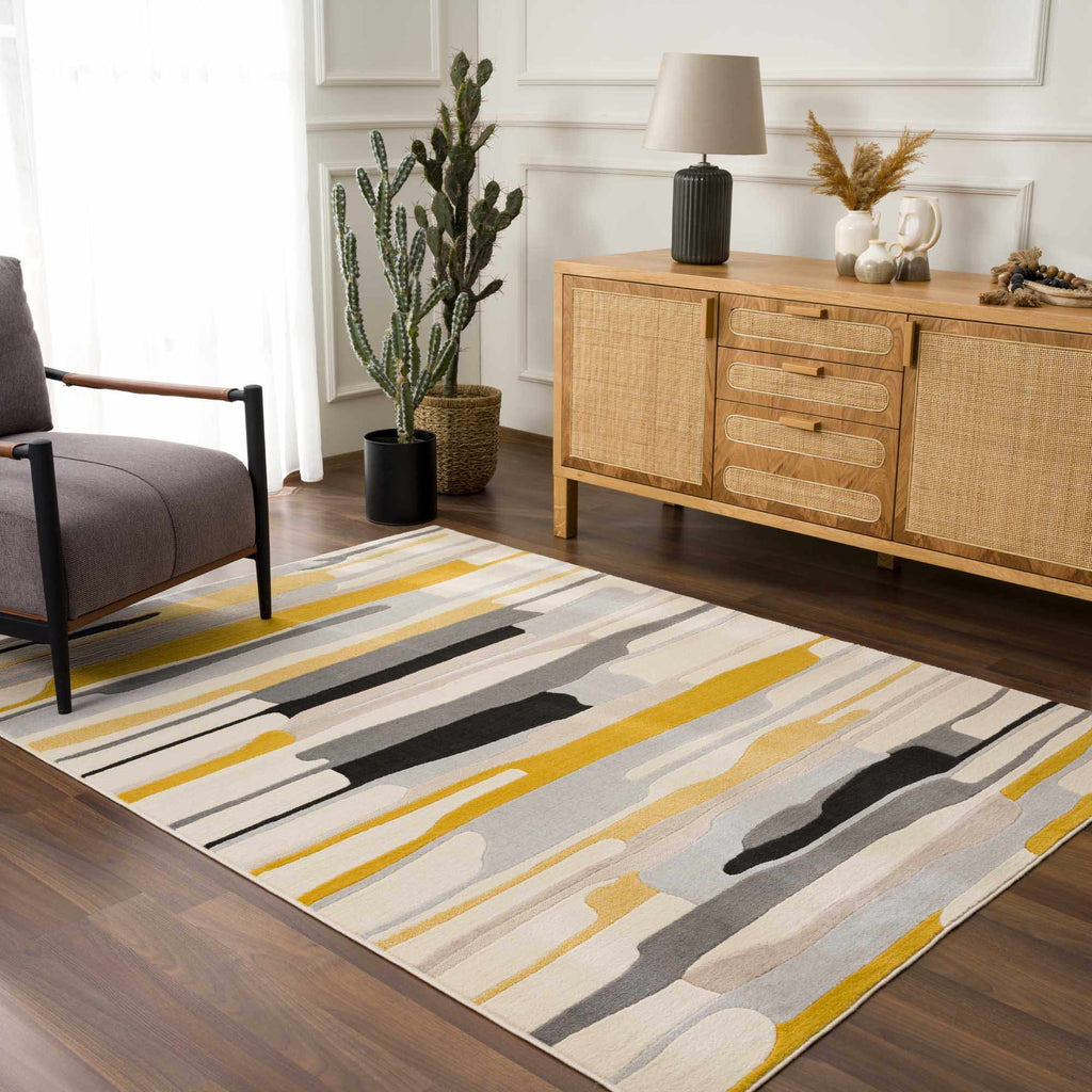 Southfields Mustard Modern Rug – Bold Contemporary Area Carpet