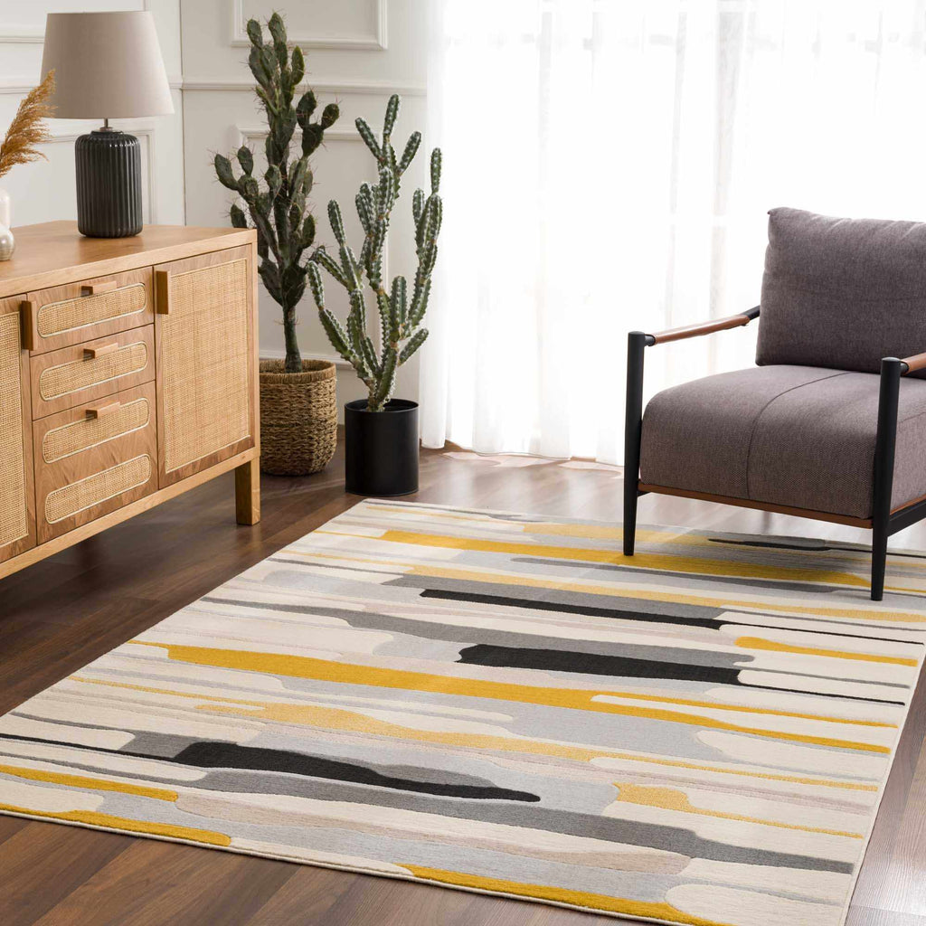 Southfields Mustard Modern Rug – Bold Contemporary Area Carpet