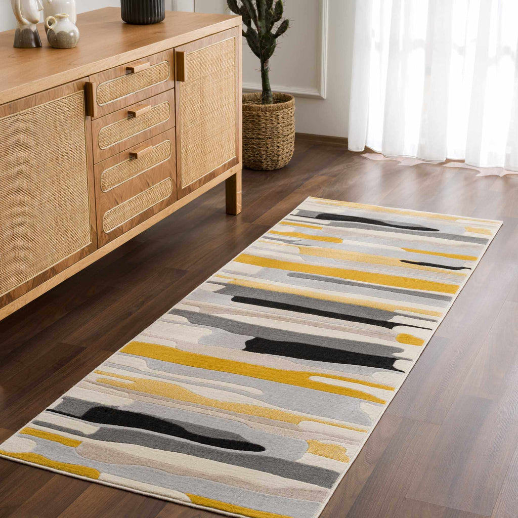 Southfields Mustard Modern Rug – Bold Contemporary Area Carpet