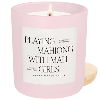 Playing Mahjong with Mah Girls Soy Candle - Pink Matte Jar - 15 oz (Salt and Sea)