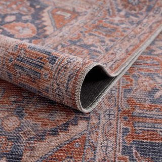 Taber Burnt Orange Persian Style Rug – Traditional Washable Vintage Carpet