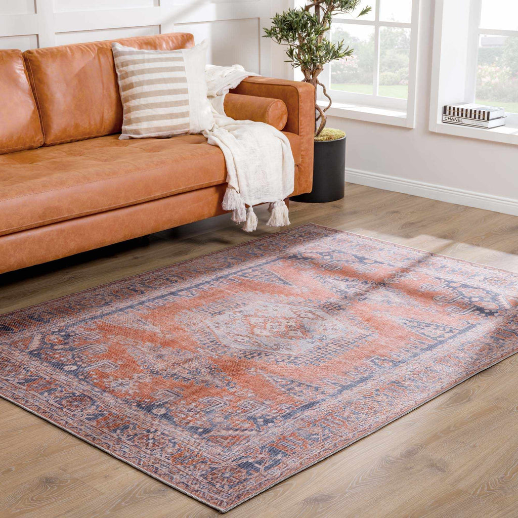 Taber Burnt Orange Persian Style Rug – Traditional Washable Vintage Carpet