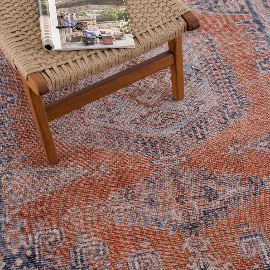 Taber Burnt Orange Persian Style Rug – Traditional Washable Vintage Carpet