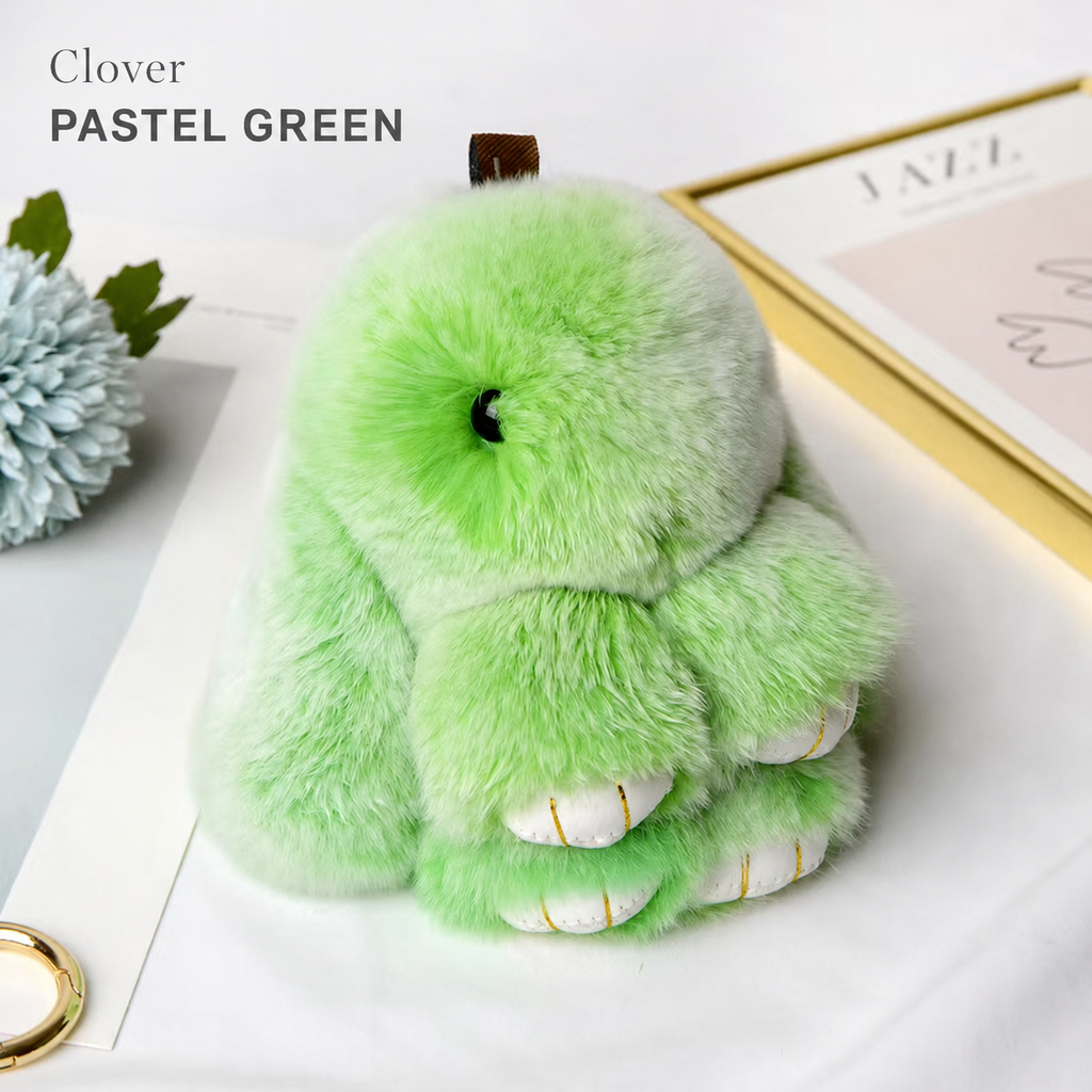 Bunny Lulu Rex Fur Key Chain Gift Set with Vintage Tin or Drawstring Bag