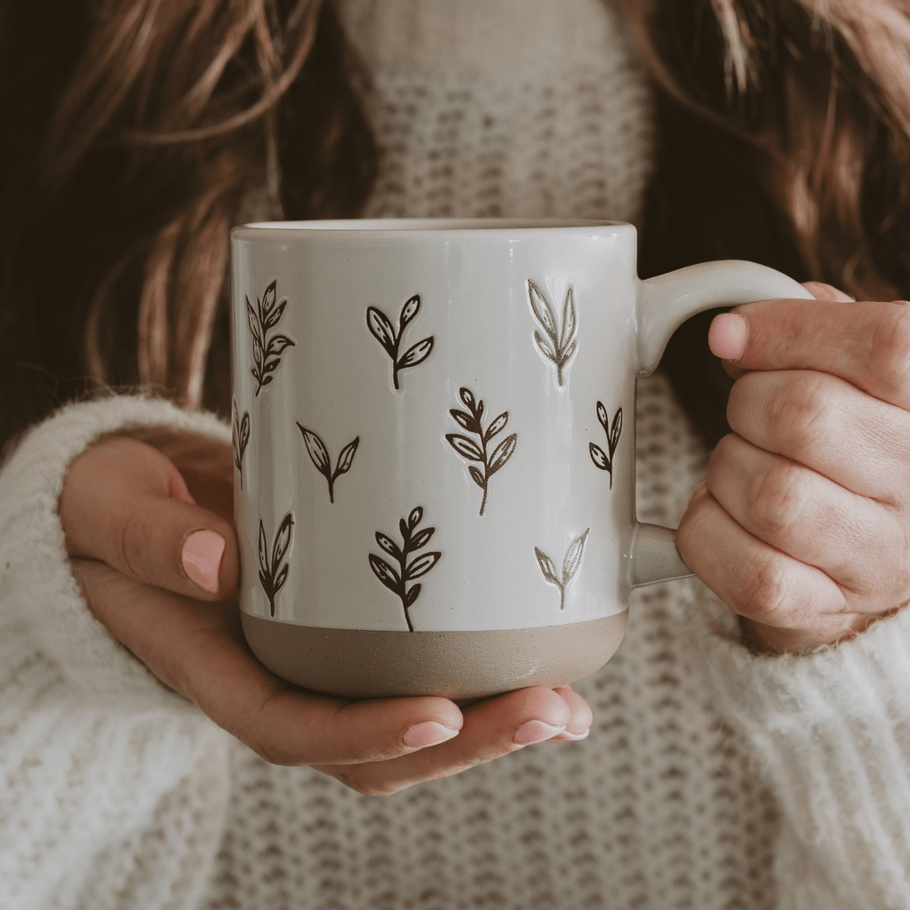 Brown Leaves 14 oz Stoneware Coffee Mug