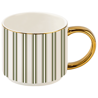 Green Stripe 14 oz Gold Handle Coffee Mug