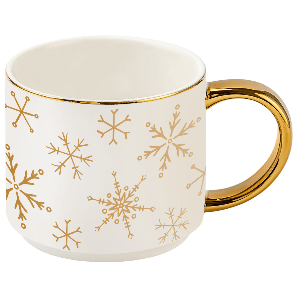 Gold Snowflakes 14 oz Gold Handle Coffee Mug