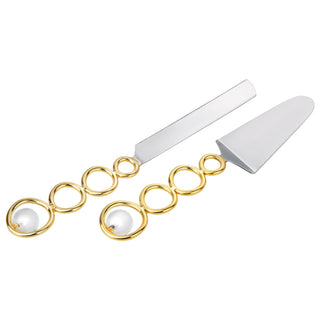 Cake/Salad Servers with Gold Loop Design and Clear Ball
