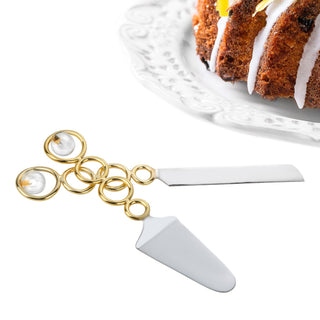 Cake/Salad Servers with Gold Loop Design and Clear Ball