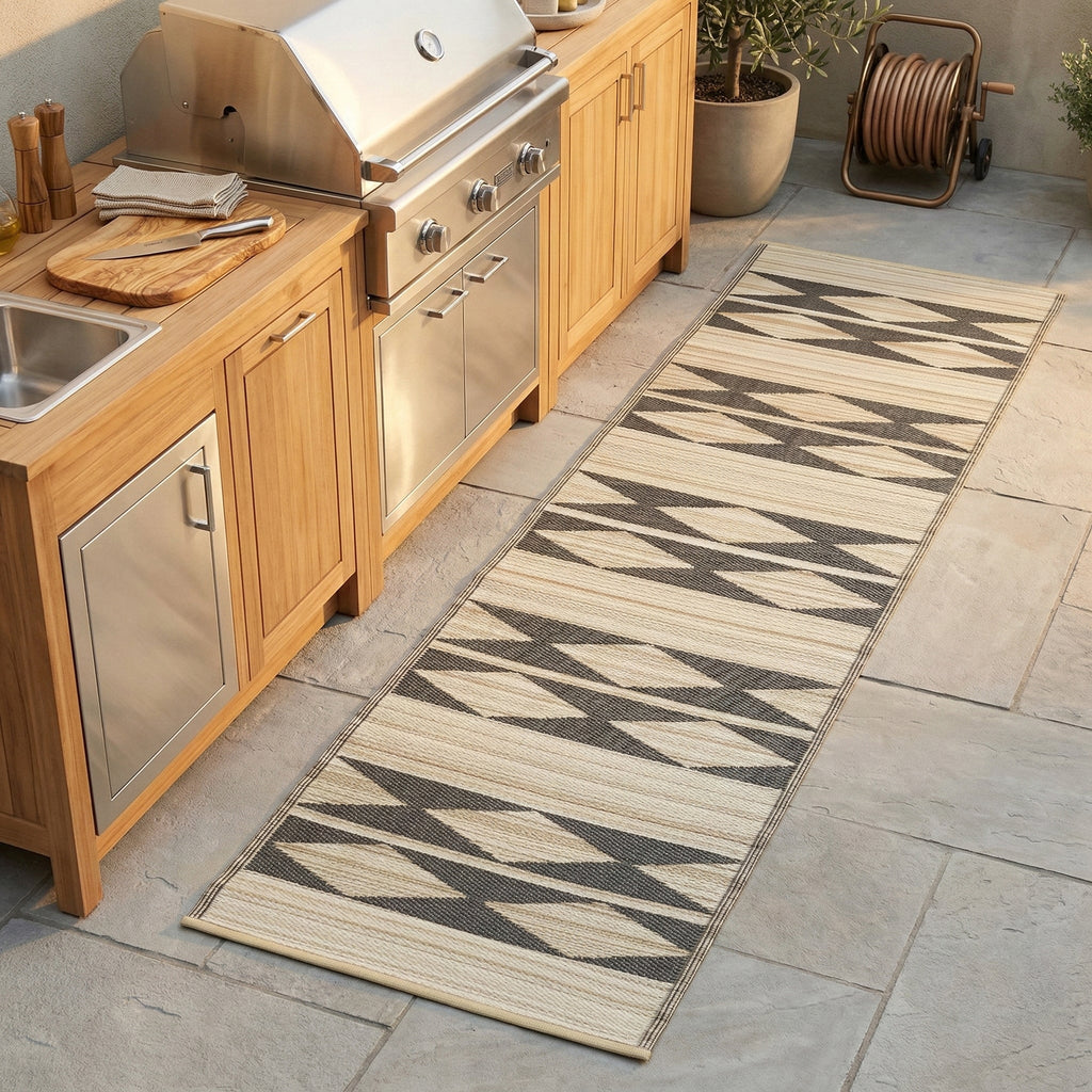 Cairo Natural & Black Geometric Reversible Outdoor Patio Rug
