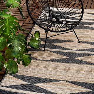 Cairo Natural & Black Geometric Reversible Outdoor Patio Rug