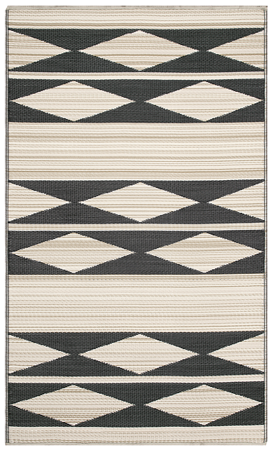 Cairo Natural & Black Geometric Reversible Outdoor Patio Rug