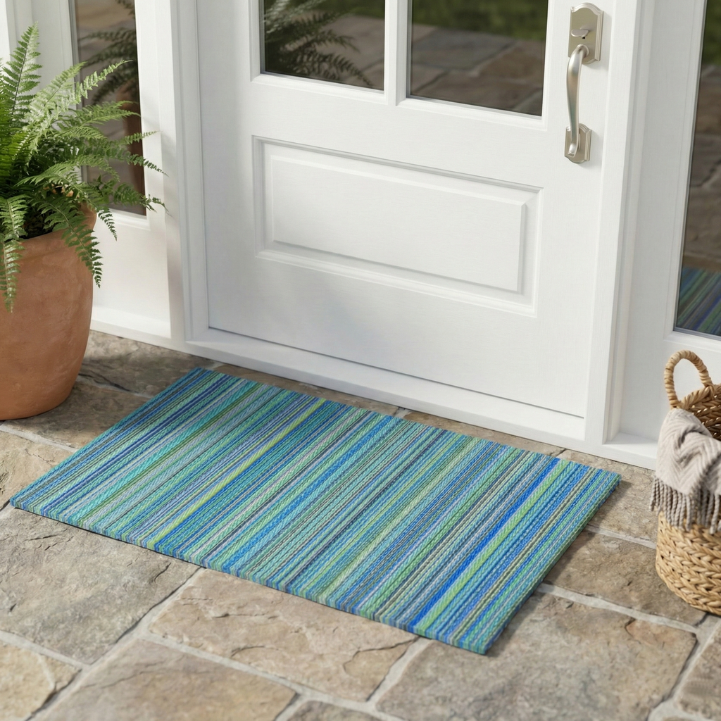 Cancun Turquoise & Moss Green Recycled Plastic Outdoor Doormat – 24″ x 36″