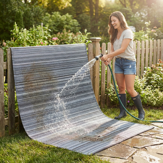 Cancun Midnight Striped Reversible Outdoor Patio Rug