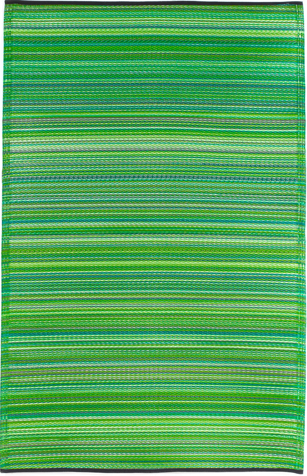 Cancun Green Striped Reversible Outdoor Patio Rug