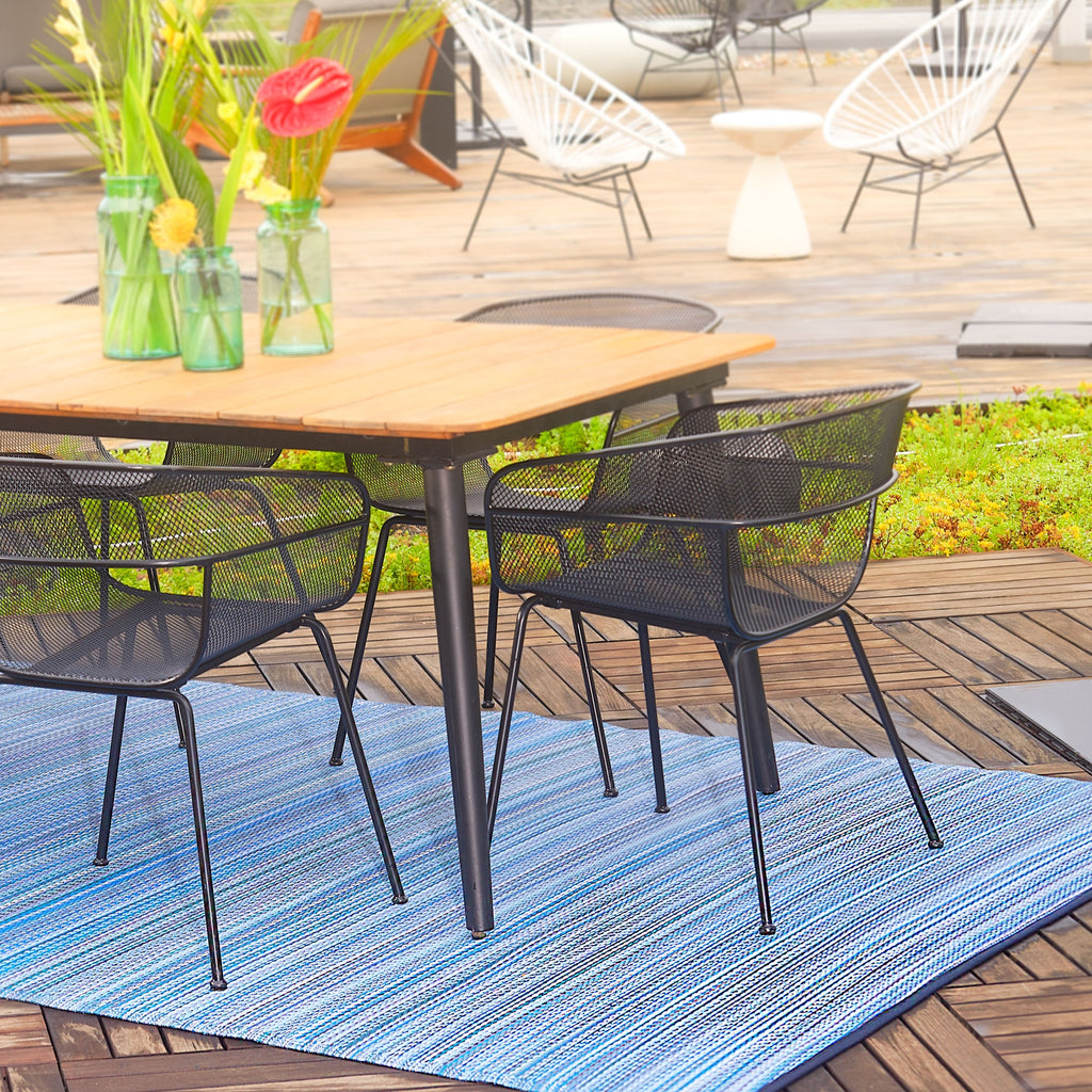 Cancun Indigo Striped Reversible Outdoor Patio Rug