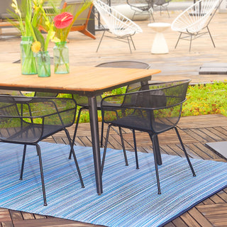 Cancun Indigo Striped Reversible Outdoor Patio Rug