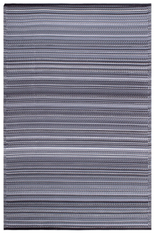 Cancun Midnight Striped Reversible Outdoor Patio Rug