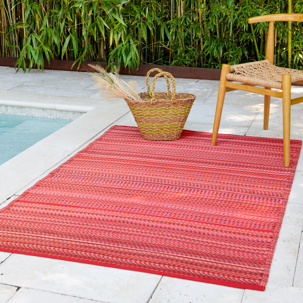 Cancun Sunset Striped Reversible Outdoor Patio Rug
