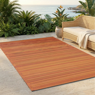 Cancun Terracotta Striped Reversible Outdoor Patio Rug
