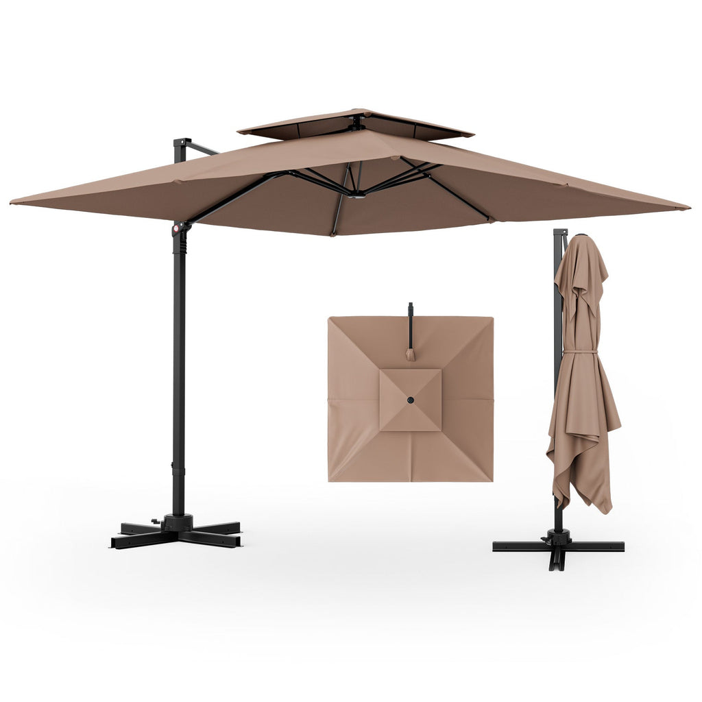 9.5-Foot Cantilever Patio Umbrella with 360° Rotation and Double-Vented Top