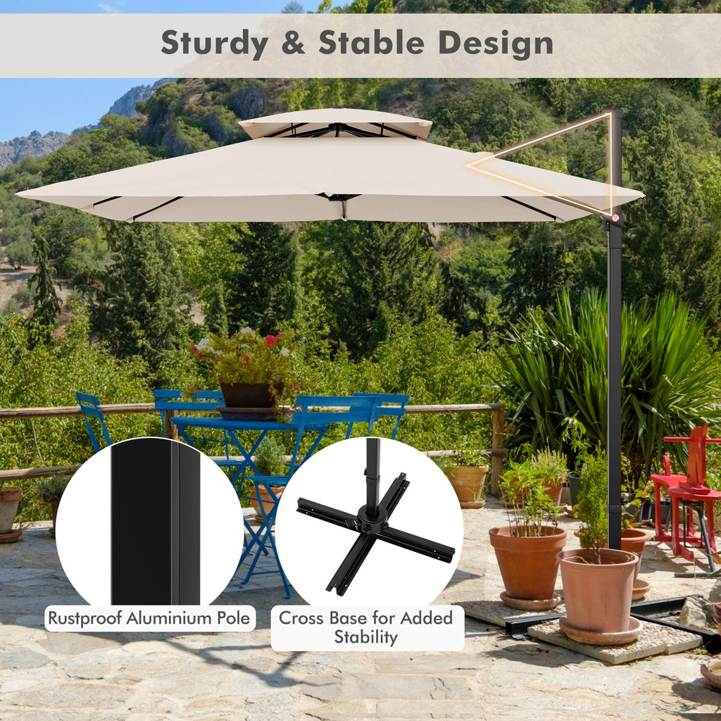 9.5-Foot Cantilever Patio Umbrella with 360° Rotation and Double-Vented Top