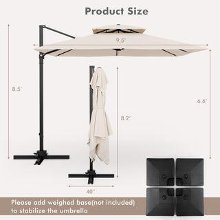 9.5-Foot Cantilever Patio Umbrella with 360° Rotation and Double-Vented Top