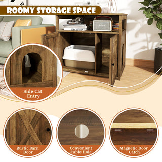 Cat Litter Box Enclosure with Double Barn Doors, Divider and Storage Shelf