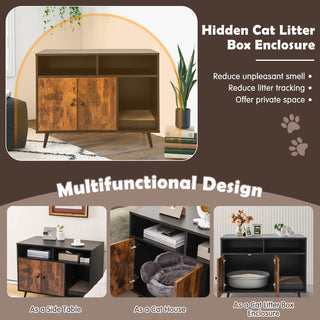Hidden Cat Litter Box Enclosure with Storage Compartments and Scratcher