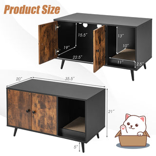 Hidden Cat Litter Box Enclosure with Double Doors and Scratcher