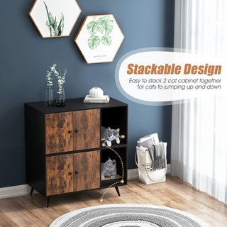 Hidden Cat Litter Box Enclosure with Double Doors and Scratcher