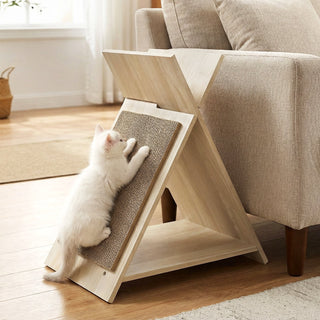 X-Shaped Corrugated Cardboard Cat Scratcher Lounge and Tunnel – Natural