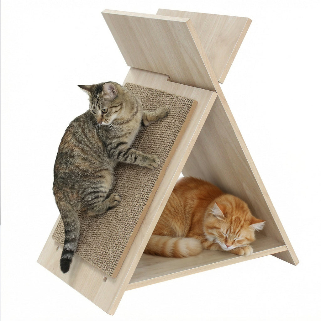 X-Shaped Corrugated Cardboard Cat Scratcher Lounge and Tunnel – Natural