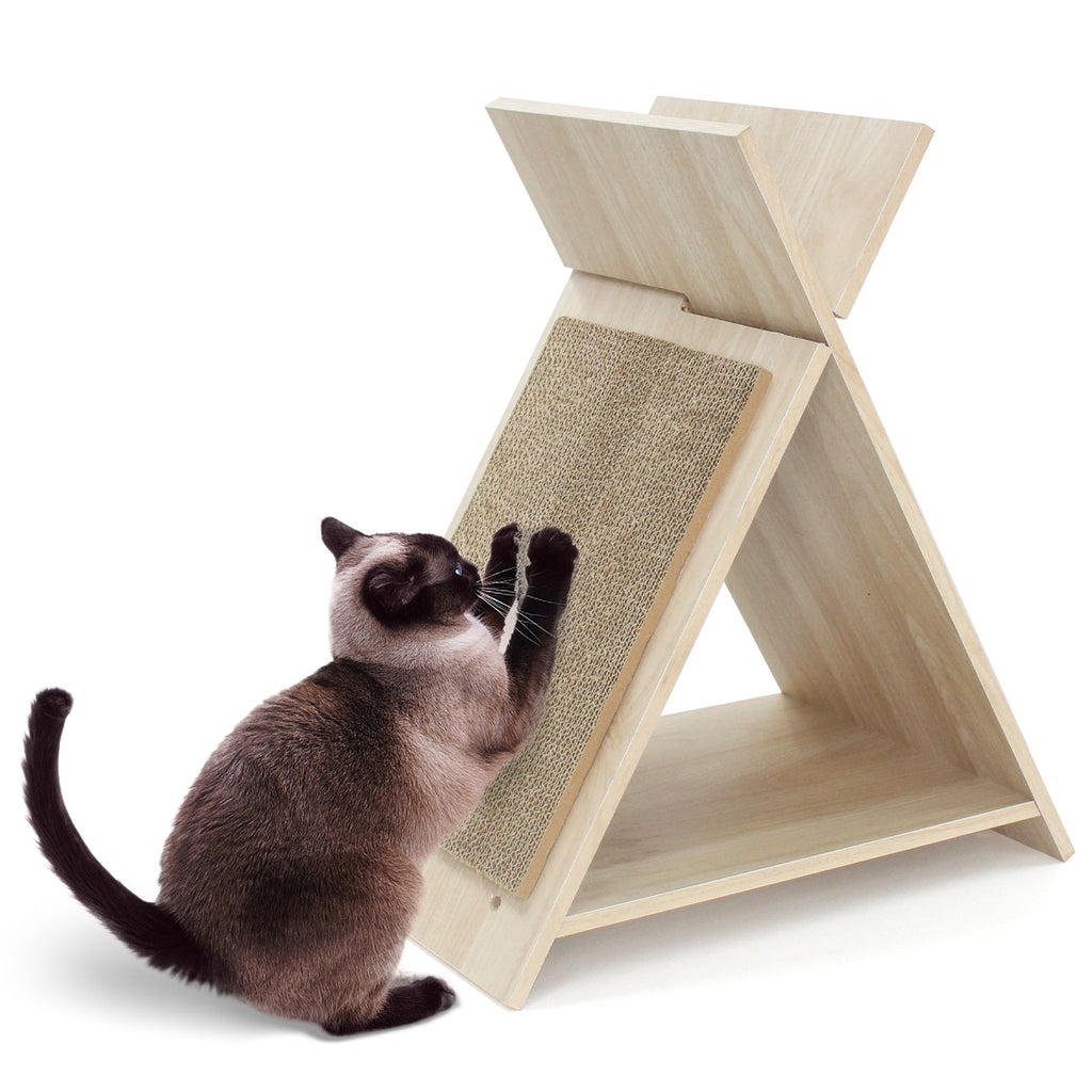 X-Shaped Corrugated Cardboard Cat Scratcher Lounge and Tunnel – Natural