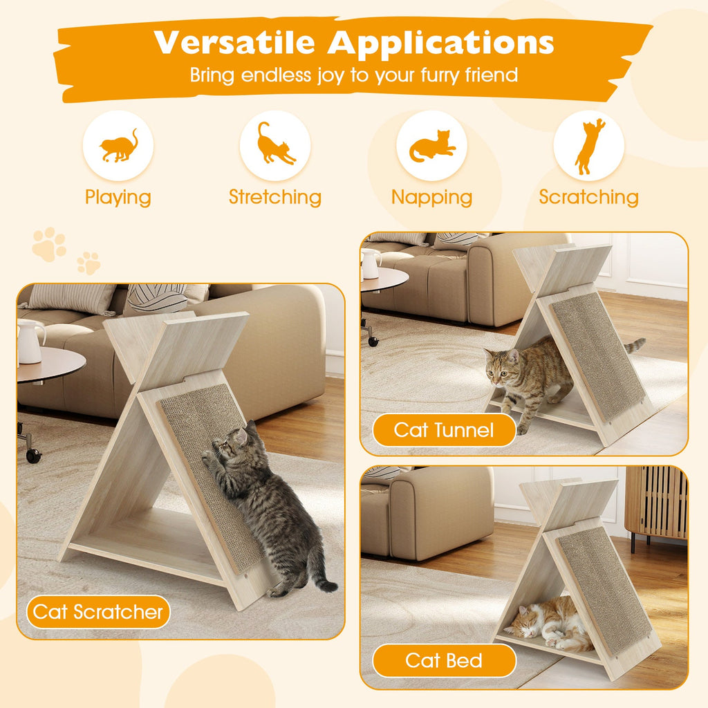 X-Shaped Corrugated Cardboard Cat Scratcher Lounge and Tunnel – Natural