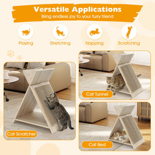 X-Shaped Corrugated Cardboard Cat Scratcher Lounge and Tunnel – Natural