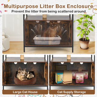 Industrial Cat Tree with Hidden Litter Box Enclosure and Condos – Rustic Brown