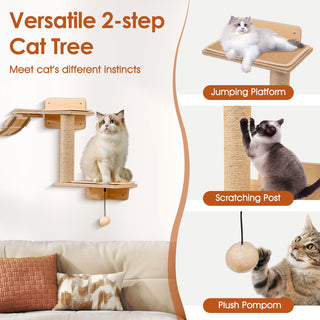 6-Piece Wall-Mounted Cat Furniture Set with Hammock, Bridge and Scratcher – Natural