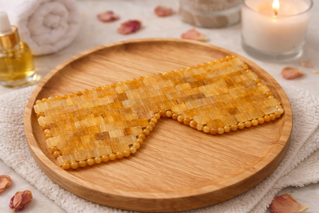 Golden Glow Citrine Eye Mask – Genuine Crystal Cooling Spa Ritual