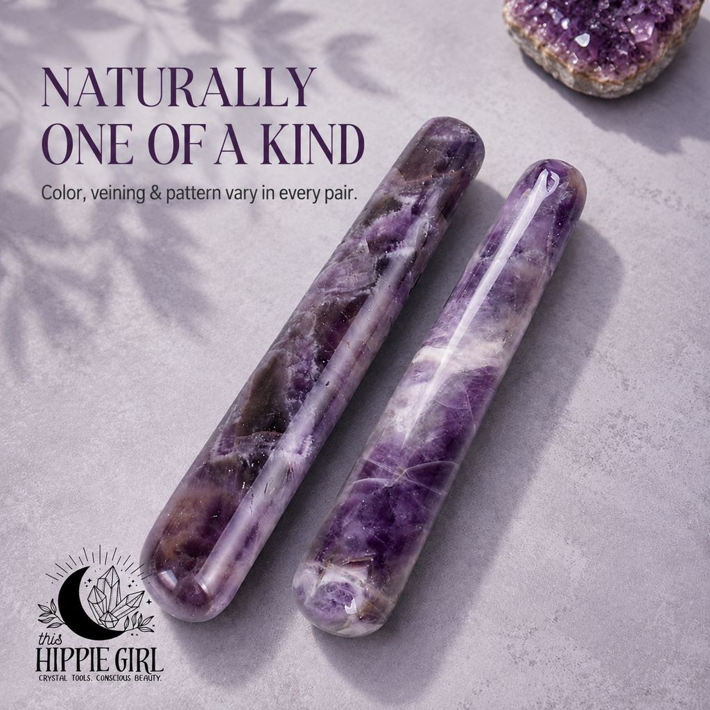 Amethyst Massage Wand Duo – Set of 2 Crystal Face & Body Massage Tools