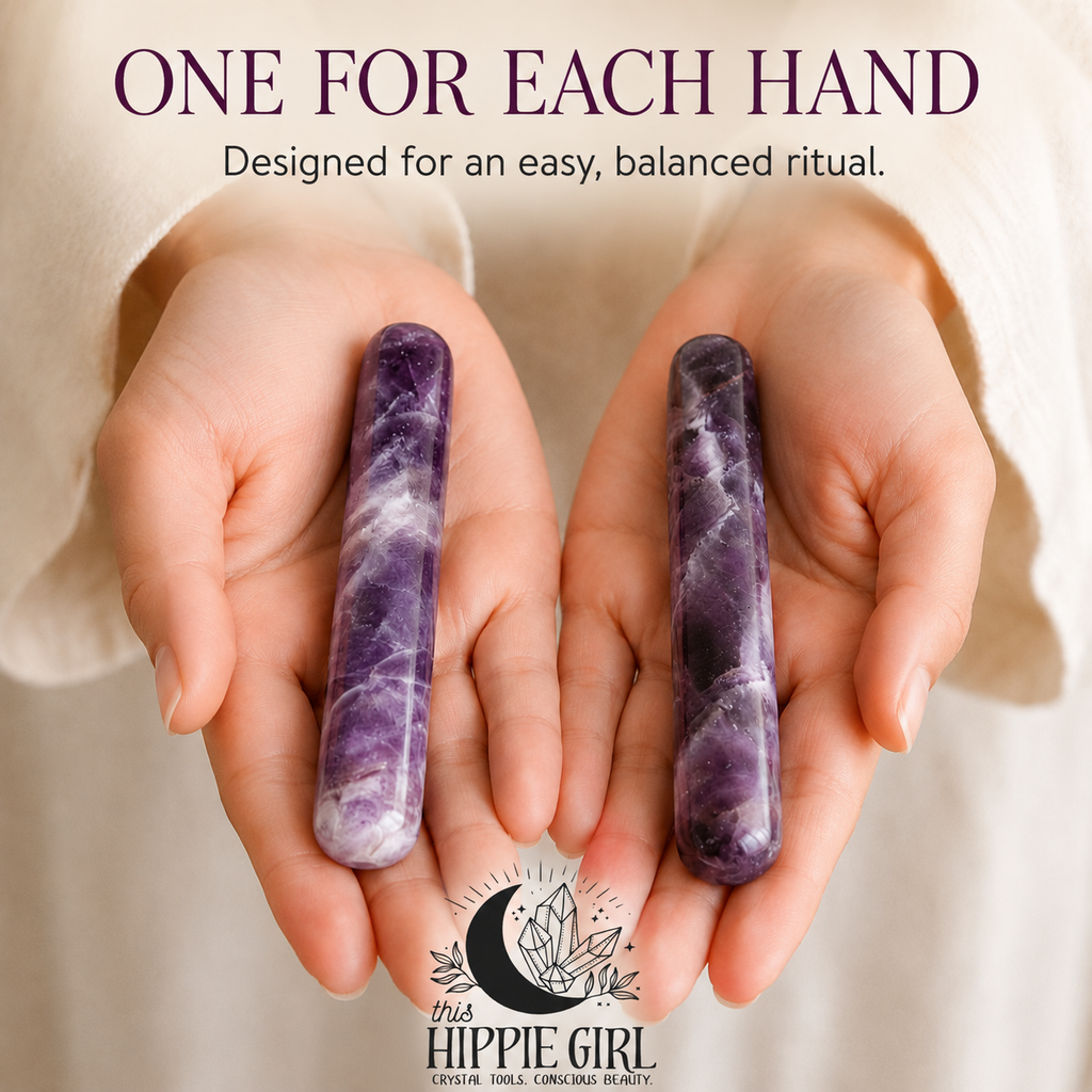 Amethyst Massage Wand Duo – Set of 2 Crystal Face & Body Massage Tools