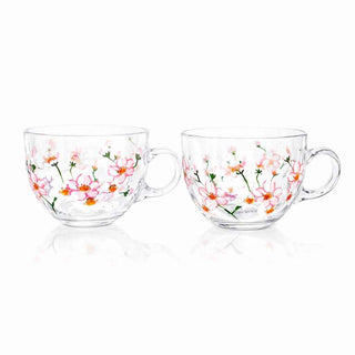 Hand-Painted Cherry Blossom Glass Mugs – Set of 2