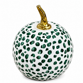 Green Dotted Hand-Painted Metal Pumpkin – 4-Inch