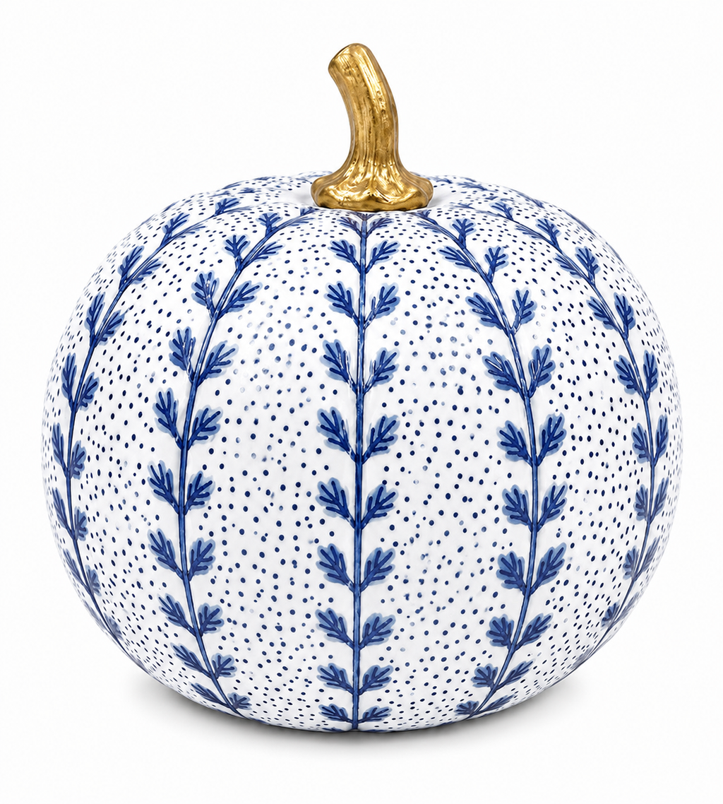 Navy Meadow Sprig Metal Pumpkin – Available in Two Sizes