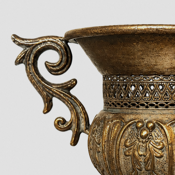 Vintage Gold Decorative Urn Planter with Scroll Handles